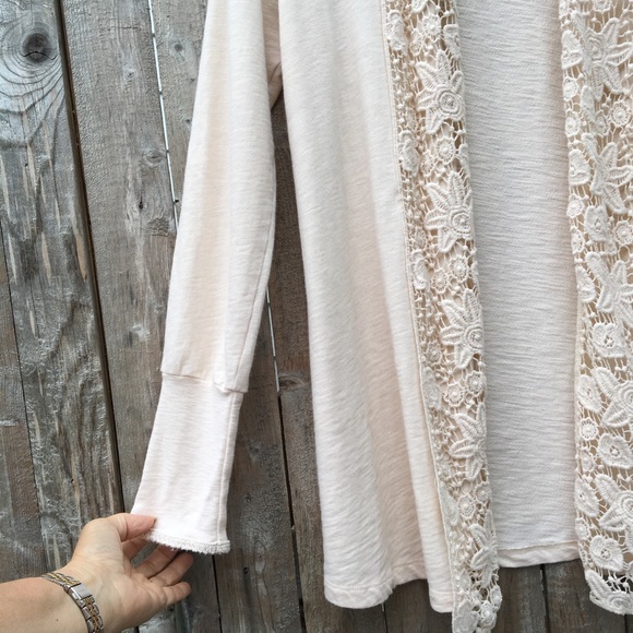 Lucky Brand Cream Cardigan W/Irish Crocheted Lace - Picture 3 of 11